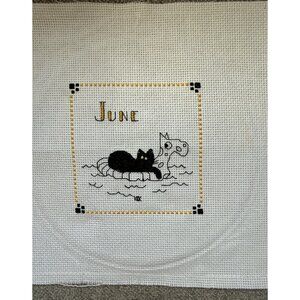 Handmade Counted Cross Stitch June Cat 9”x 9” 4” x 4”